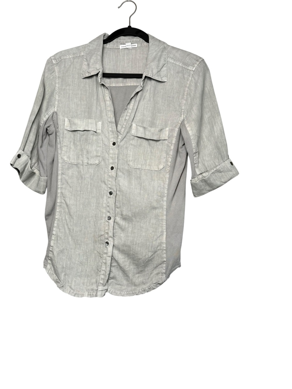 James Perse Gray Linen Mixed Media Button Up Shirt Size 3/L - Picture 3 of 8